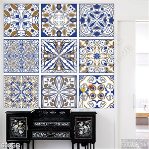 Tranh gạch in uv họa tiết xanh trang trí tường