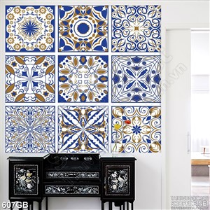 Tranh gạch bông họa tiết xanh trang trí tường