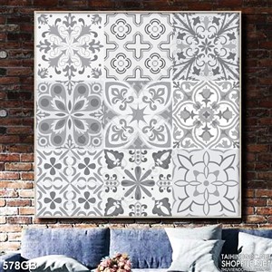 Tranh gạch ô vuông ghép màu xám in bếp