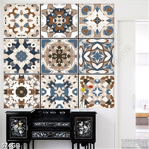 Tranh gạch in uv ô vuông ghép màu cổ điển