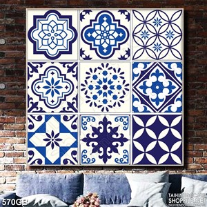 Tranh gạch trang trí tường in họa tiết ô vuông