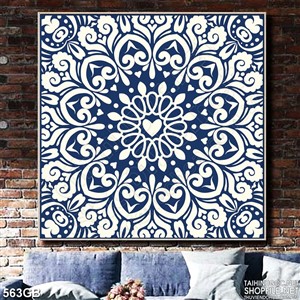 Tranh gạch in chất lượng hoa văn màu xanh