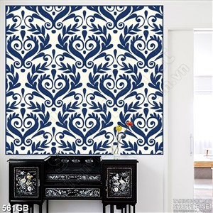 Tranh gạch in uv hoa văn màu xanh chi tiết