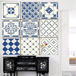 Tranh gạch in nghệ thuật họa tiết hoa xanh