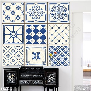 Tranh gạch in nghệ thuật hoa văn hoa xanh