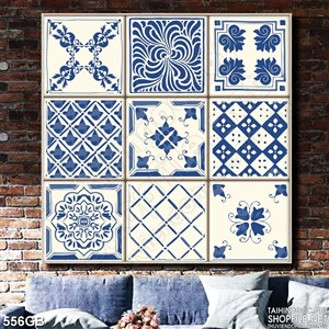 Tranh gạch in 3d  họa tiết hoa xanh