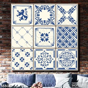 Tranh gạch bông in nghệ thuật họa tiết hoa xanh
