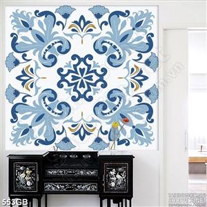 Tranh gạch bông in 3d họa tiết hoa xanh