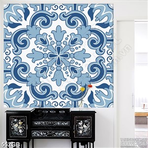 Tranh gạch in nghệ thuật hoa xanh