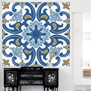 Tranh gạch in họa tiết hoa xanh chi tiết