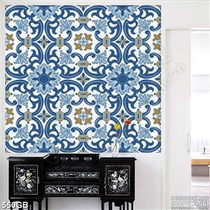 Tranh gạch ốp sàn in uv hoa văn xanh chi tiết