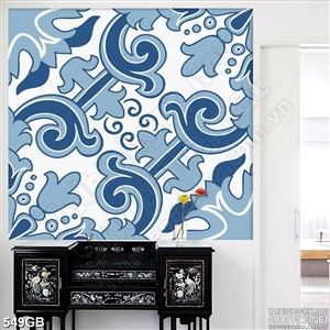 Tranh gạch ốp sàn in uv hoa văn xanh