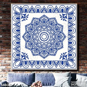 Tranh gạchí in nghệ thuật họa tiết hoa xanh