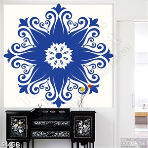 Tranh gạch trang trí in bếp họa tiết hoa xanh