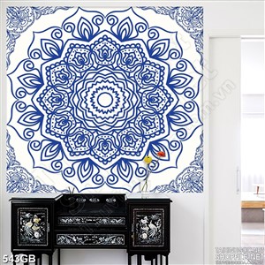 Tranh gạch bông in 3d họa tiết hoa xanh