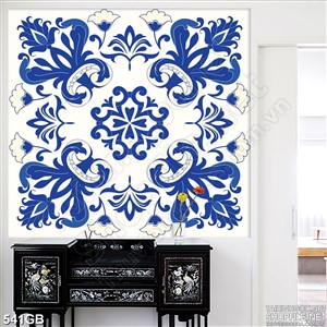 Tranh gạch trang trí in họa tiết hoa xanh