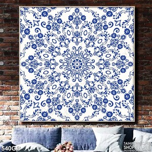 Tranh gạch ốp tường in họa tiết bông hoa xanh