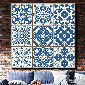 Tranh gạch bông in họa tiết hoa xanh