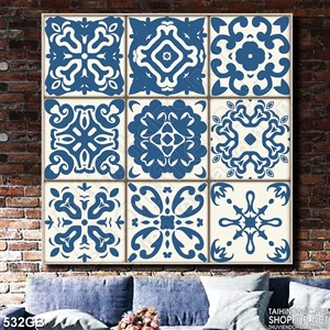 Tranh gạch in uv họa tiết ghép bông hoa xanh