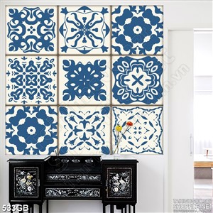 Tranh gạch in họa tiết ghép màu xanh