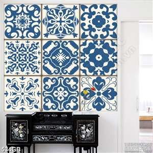 Tranh gạch in 3d họa tiết ghép bông hoa xanh