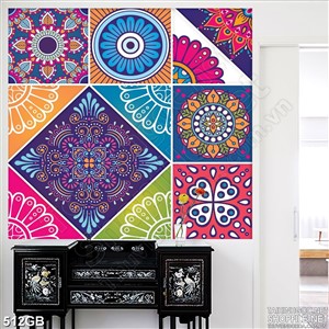 Tranh gạch ốp tường ô vuông in màu hồng