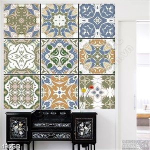 Tranh gạch trang trí in 3d họa tiết màu xanh