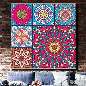 Tranh gạch ô vuông in 3d hoa văn cổ điển