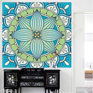 Tranh gạch ốp tường in họa tiết bông hoa xanh