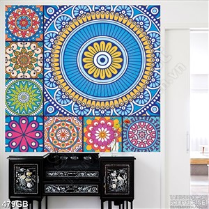 Tranh gạch ghép ô vuông họa tiết hoa xanh