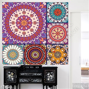 Tranh gạch ghép ô vuông họa tiết hoa đỏ