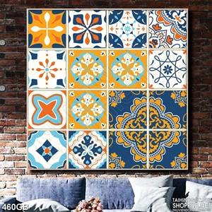 Tranh gạch ô vuông in uv màu vàng cổ điển