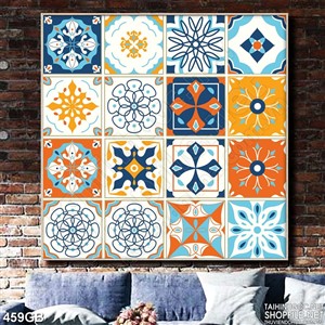 Tranh gạch ô vuông in hoa văn màu cổ điển