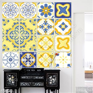 Tranh gạch in họa tiết màu vàng xanh