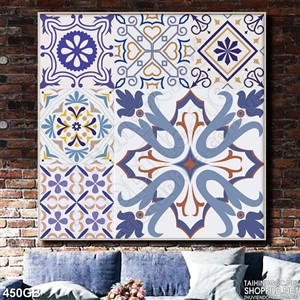 Tranh gạch ốp tường hoa văn tím in bếp