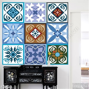 Tranh gạch bông ô vuông in họa tiết hoa