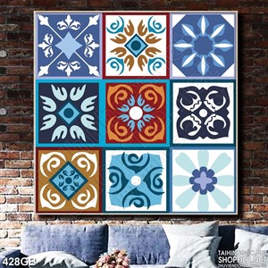 Tranh gạch ốp họa tiết ô vuông in hoa