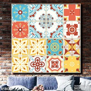 Tranh gạch bông in hoa văn màu xanh