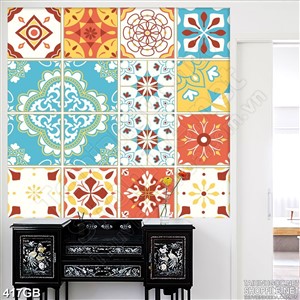 Tranh gạch bông in kính họa tiết  màu xanh