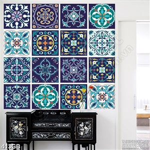 Tranh gạch ốp ô vuông họa tiết xanh đen