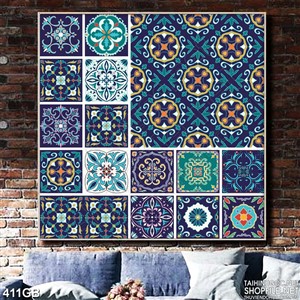 Tranh gạch ốp  hoa văn xanh đen