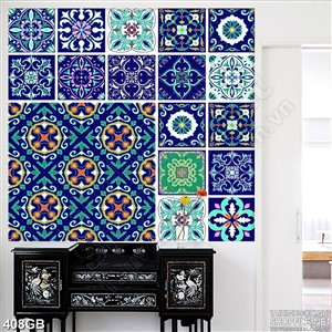 Tranh gạch ốp trang trí in hoa văn xanh đen