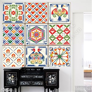 Tranh gạch ốp in uv hoa màu đỏ xanh