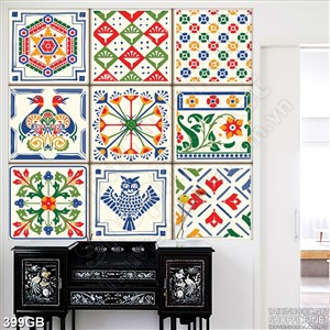 Tranh gạch ốp in uv họa tiết hoa màu đỏ xanh