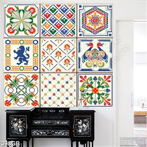 Tranh gạch ốp in họa tiết hoa màu đỏ xanh