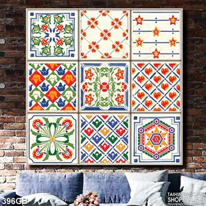 Tranh gạch bông in họa tiết hoa màu đỏ