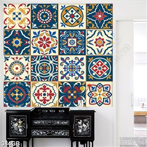 Tranh gạch ốp ô vuông in hoa văn màu