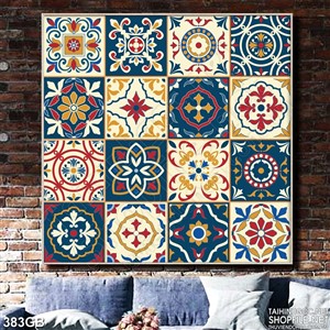 Tranh gạch ốp ô vuông in họa tiết màu