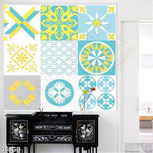 Tranh gạch ốp sàn ghép màu vàng xanh