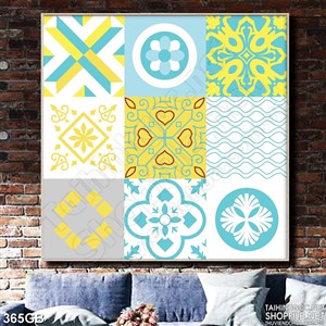 Tranh gạch ốp tường họa tiết xanh vàng